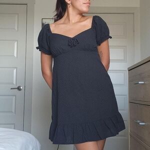 Black Puff Sleeve Cotton Mini Dress